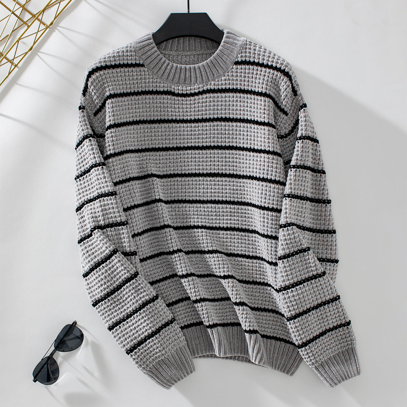 Women Clothing Autumn Winter Casual Sweater Chenille Striped Sweater Women Gray