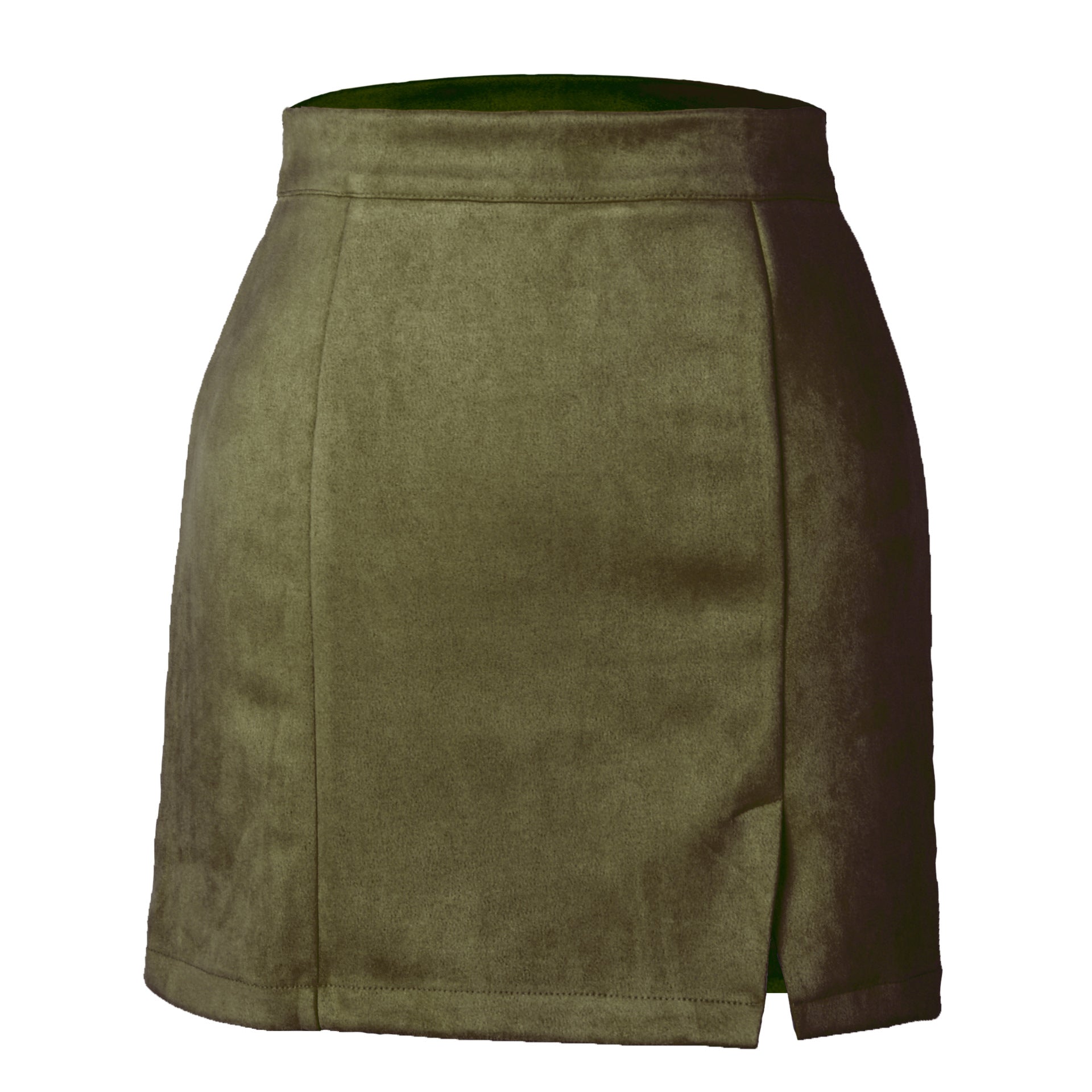 Women Clothing Suede Hip Skirt High Waist Zipper Autumn Winter A line Solid Skirt Women Army Green