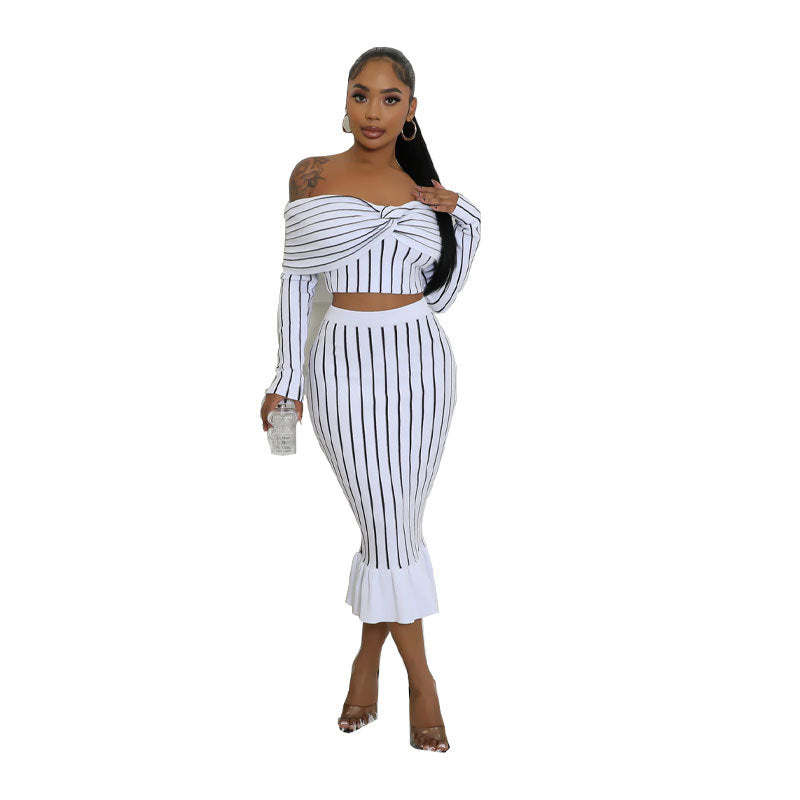 Women Clothing Advanced Hip Skirt Casual Skirt Office off Shoulder Women Skirt Set White