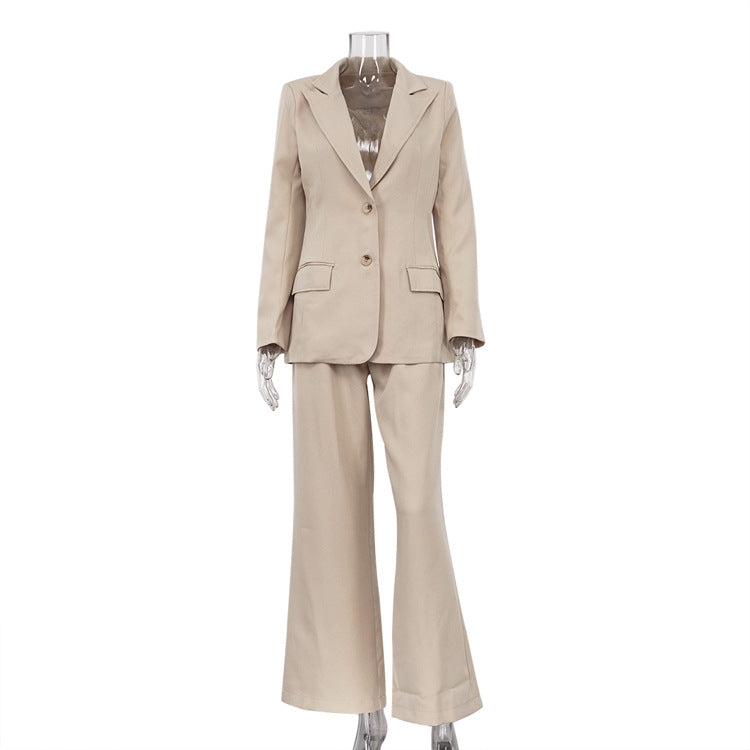 Women Clothing Autumn Winter Office Long Sleeved Small Blazer Trousers Suit High Grade Two Piece Suit Khaki