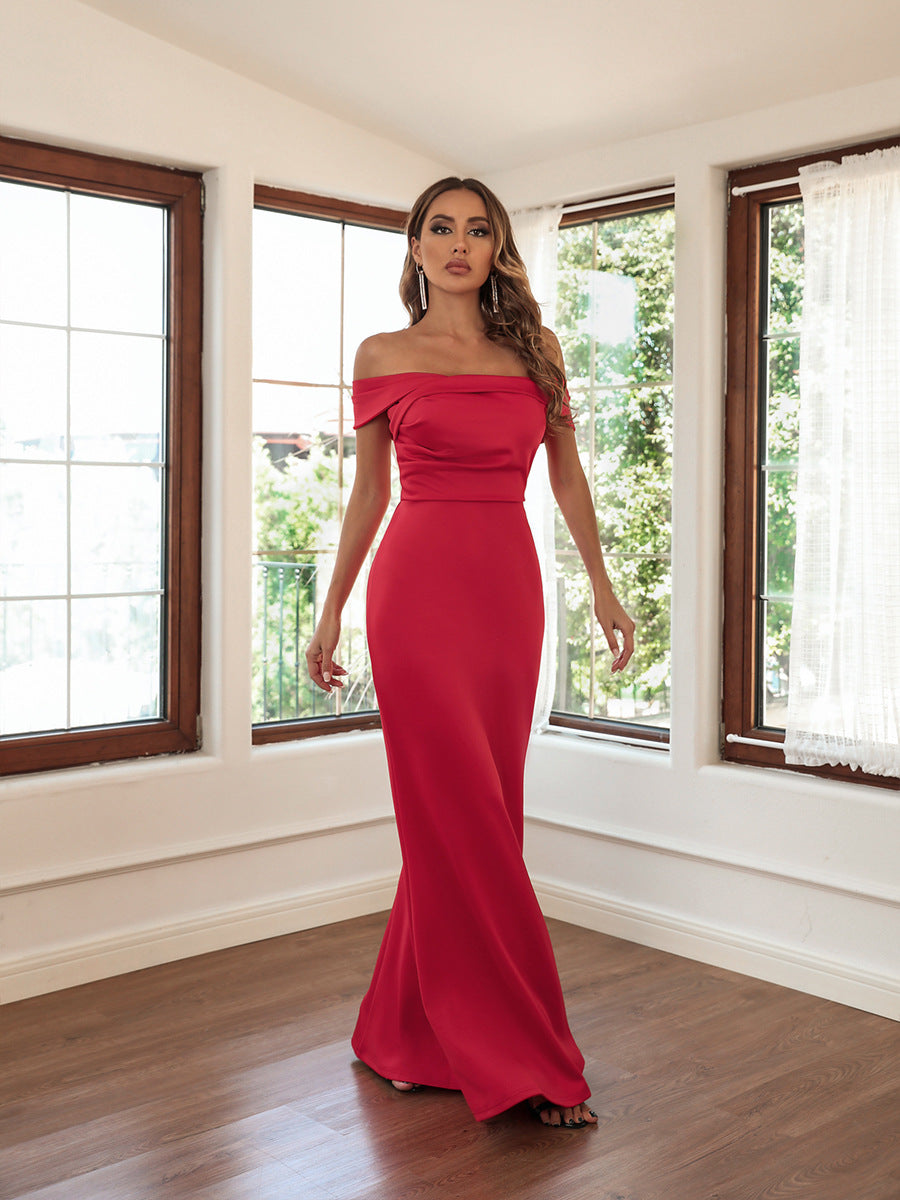 Spring Summer Craft Tube Trailing Evening Dress Red