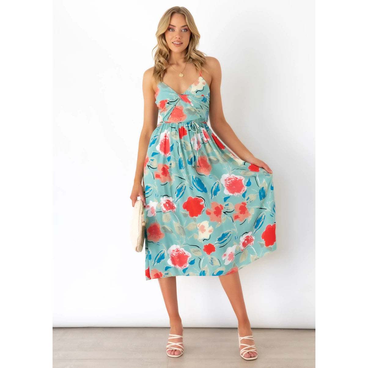 Spring Summer Fresh Sweet Digital Floral Printing Slip Dress