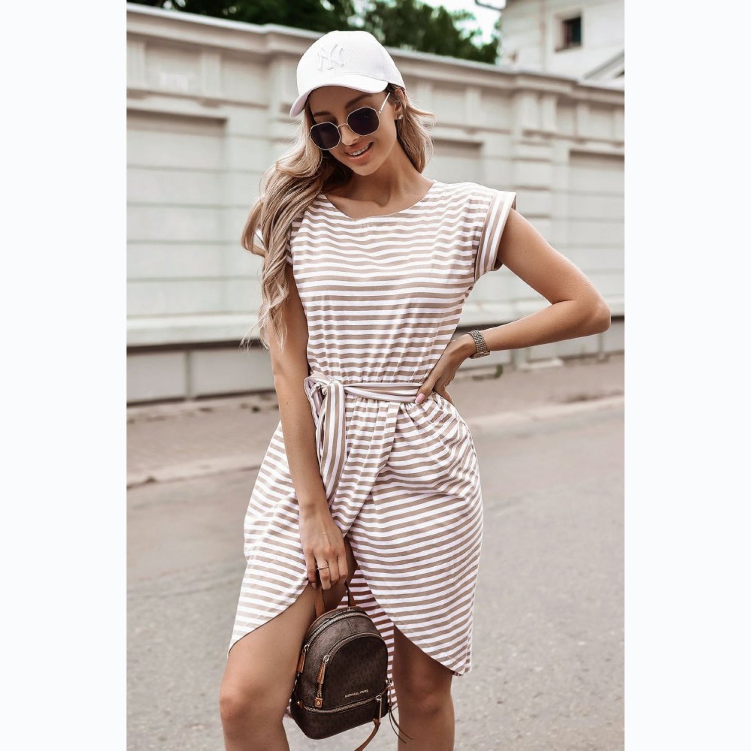 Summer Striped Lace-up Four Colors Irregular Asymmetric Dress