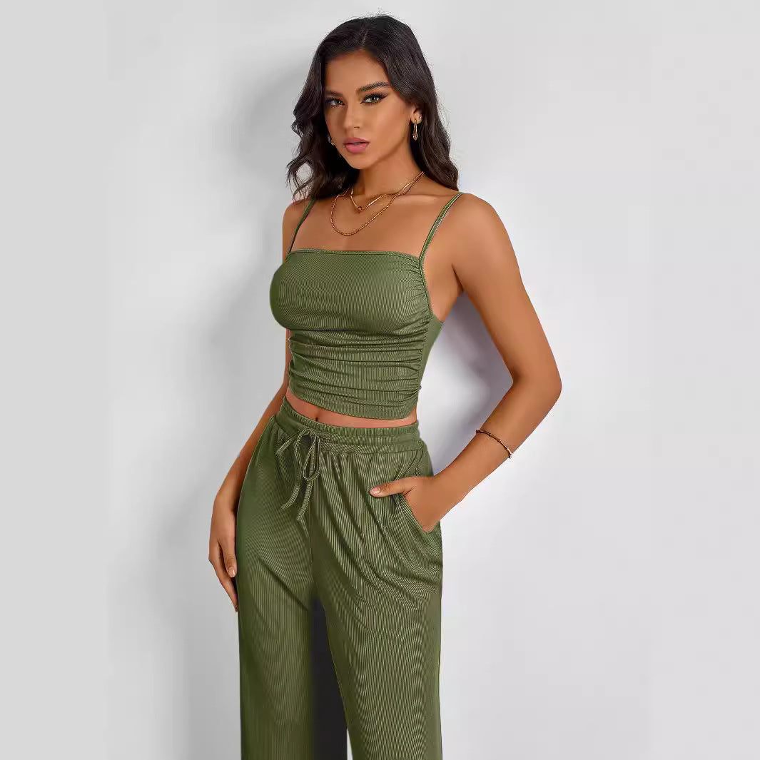 Summer Women Clothing Suit Small Sling Casual Trousers Sexy Comfortable Refined Two Piece Set