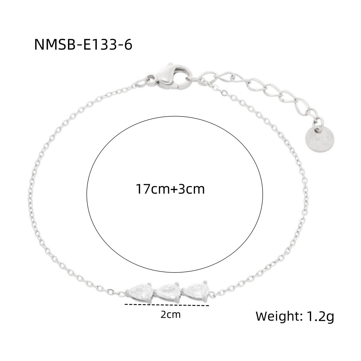 Water Drop Zircon Titanium Steel Bracelet Women Simple Colorful Crystals Personality Stainless Steel Bracelet One Size Steel Color White Diamond