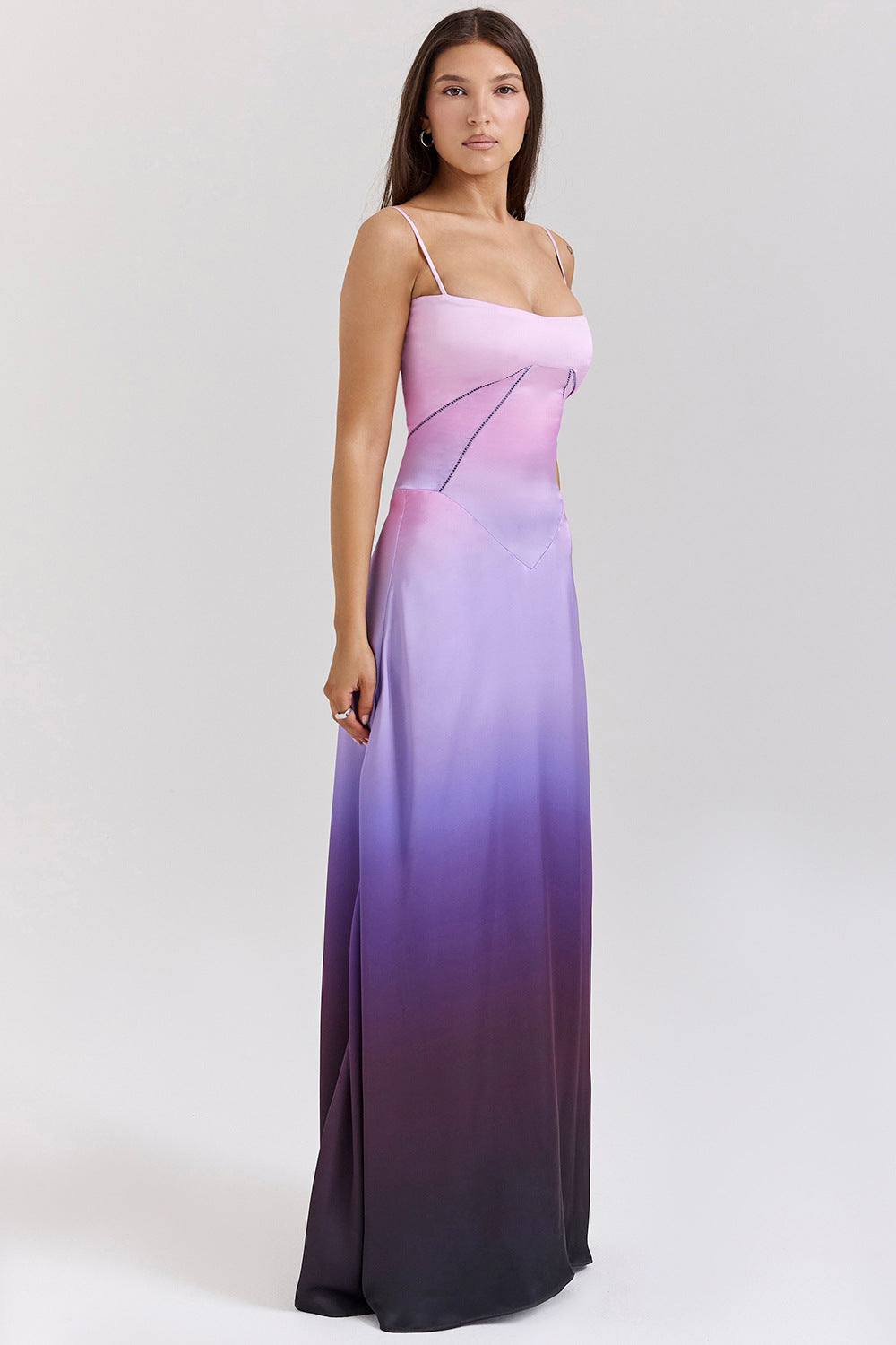 Women Wear Sexy Sling Dress Slim Fit Backless Maxi Dress Women Evening Dress Purple Gradient