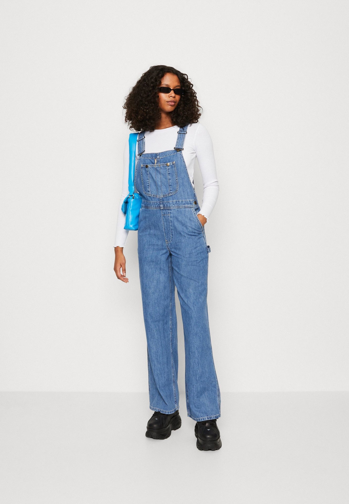 Supply Casual Loose Denim Suspender Pants Women Light Blue