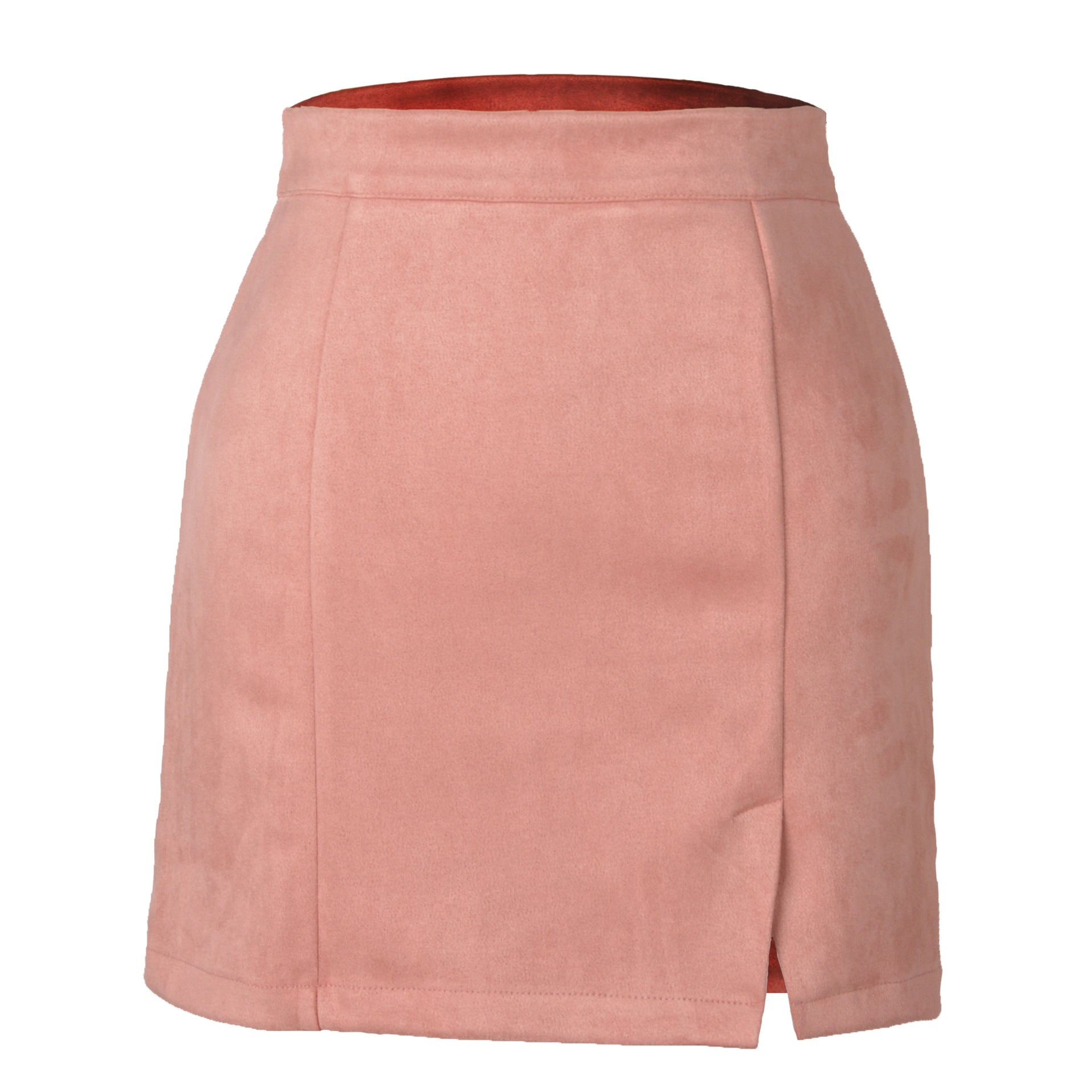 Women Clothing Suede Hip Skirt High Waist Zipper Autumn Winter A line Solid Skirt Women Pink