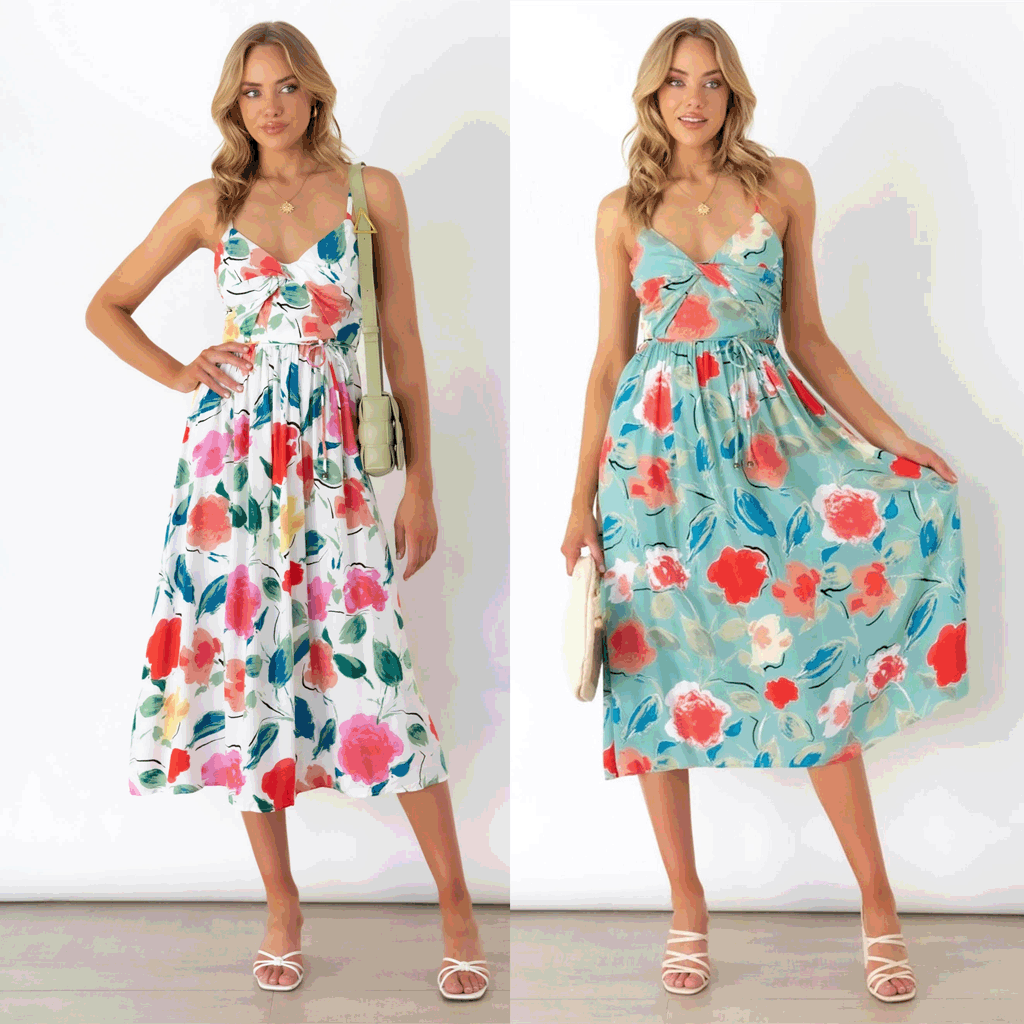 Spring Summer Fresh Sweet Digital Floral Printing Slip Dress