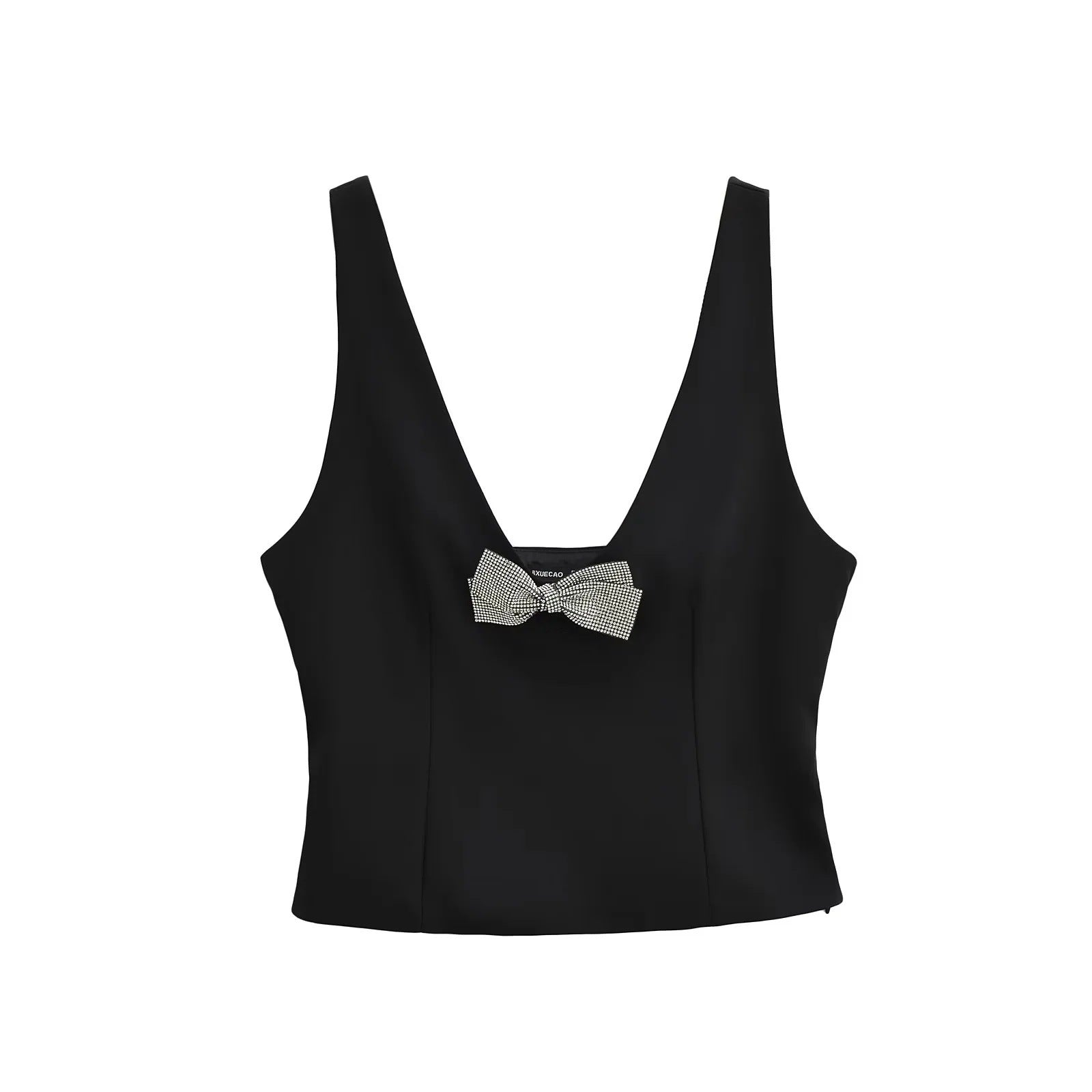 Women Clothing Internet Jewelry Bow Short Camisole Top Black