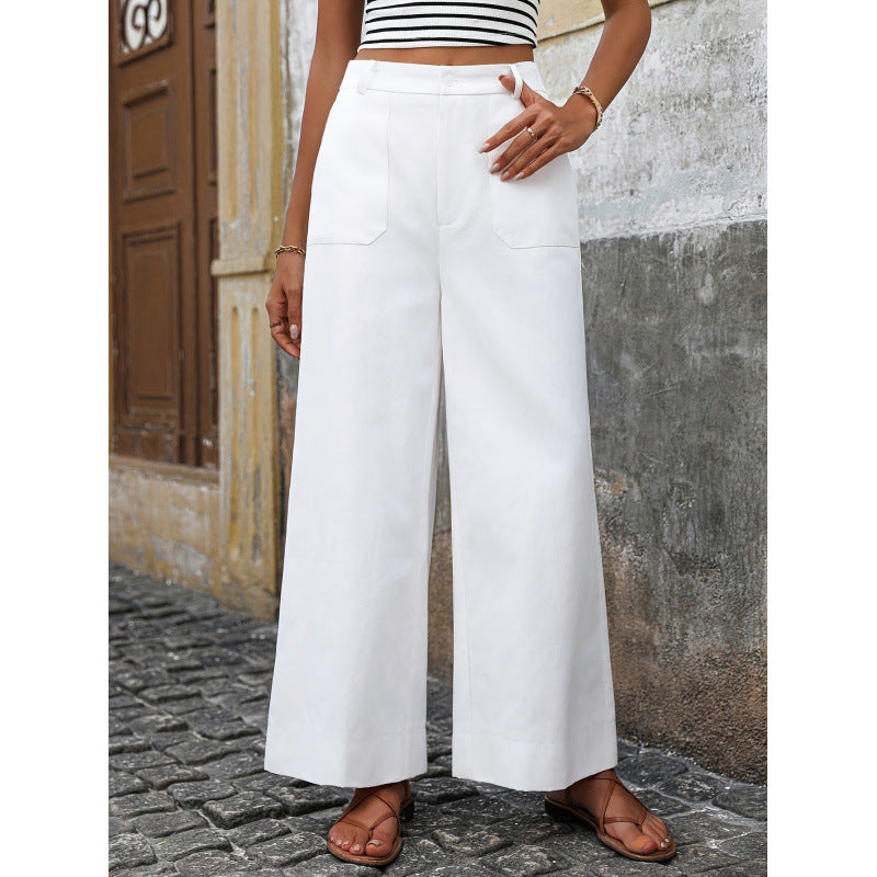 Women Clothing High Waist Straight Wide Leg Casual Cropped Pants Spring Autumn Winter