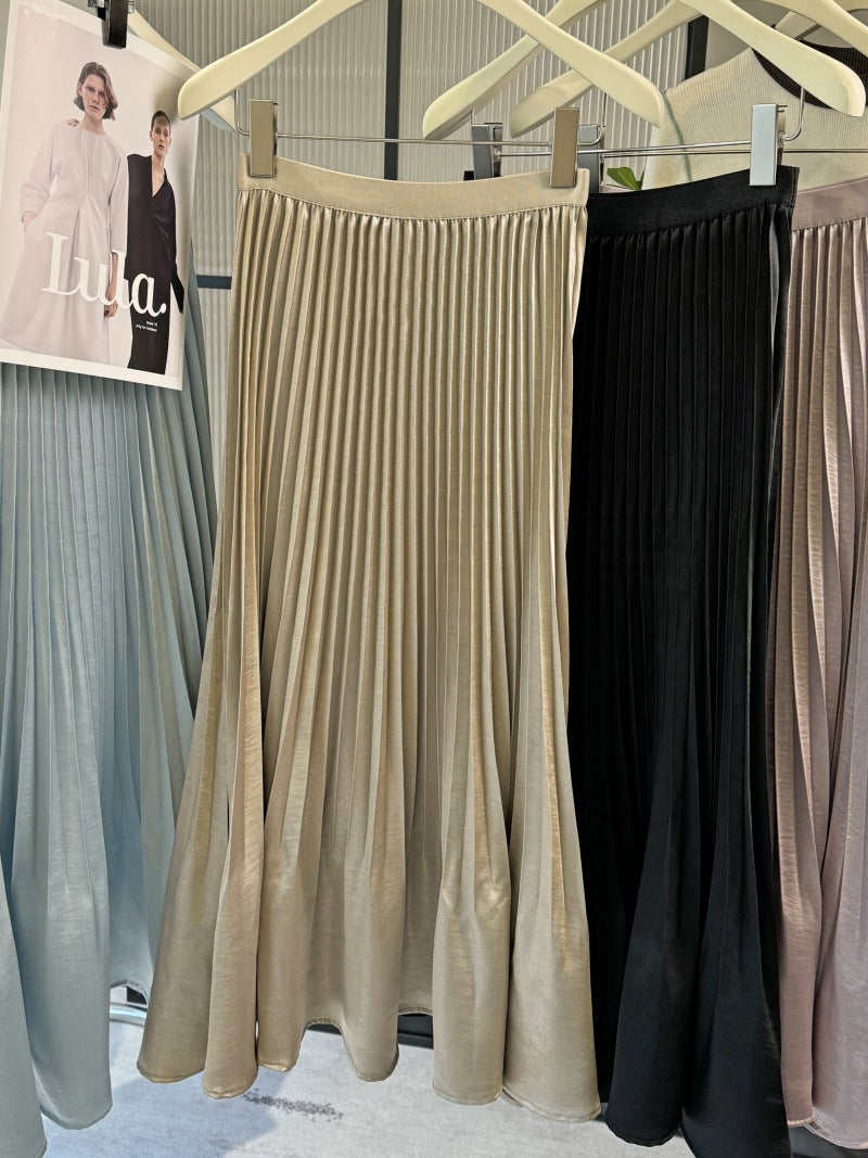 Spring Skirt Women Gentle White Fishtail Skirt Pleated Skirt Elegant A line Skirt Umbrella Skirt One Size Khaki