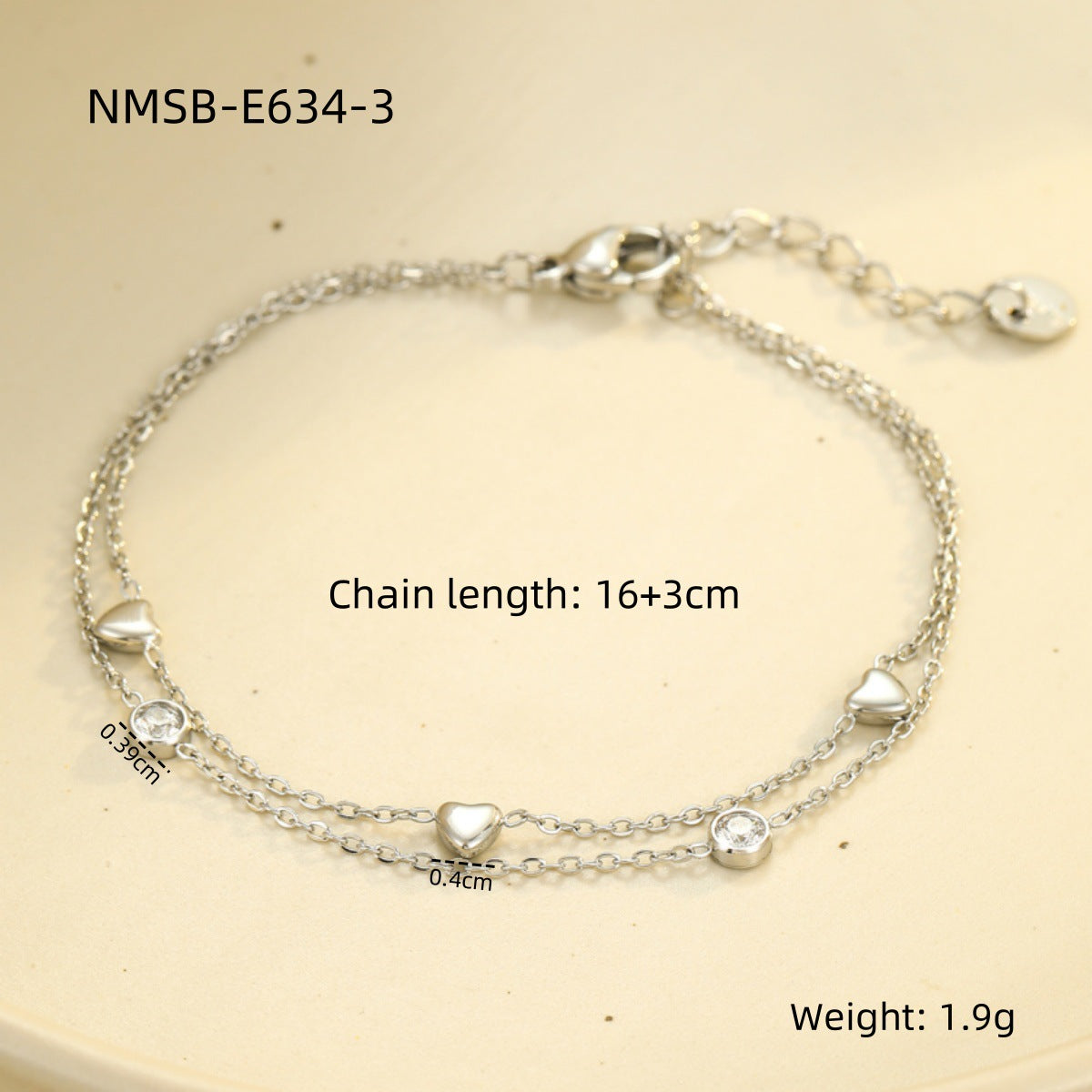 Wild Stainless Steel Bracelet Loving Heart Zircon High-Grade Titanium Steel Women Accessories One Size Multi2