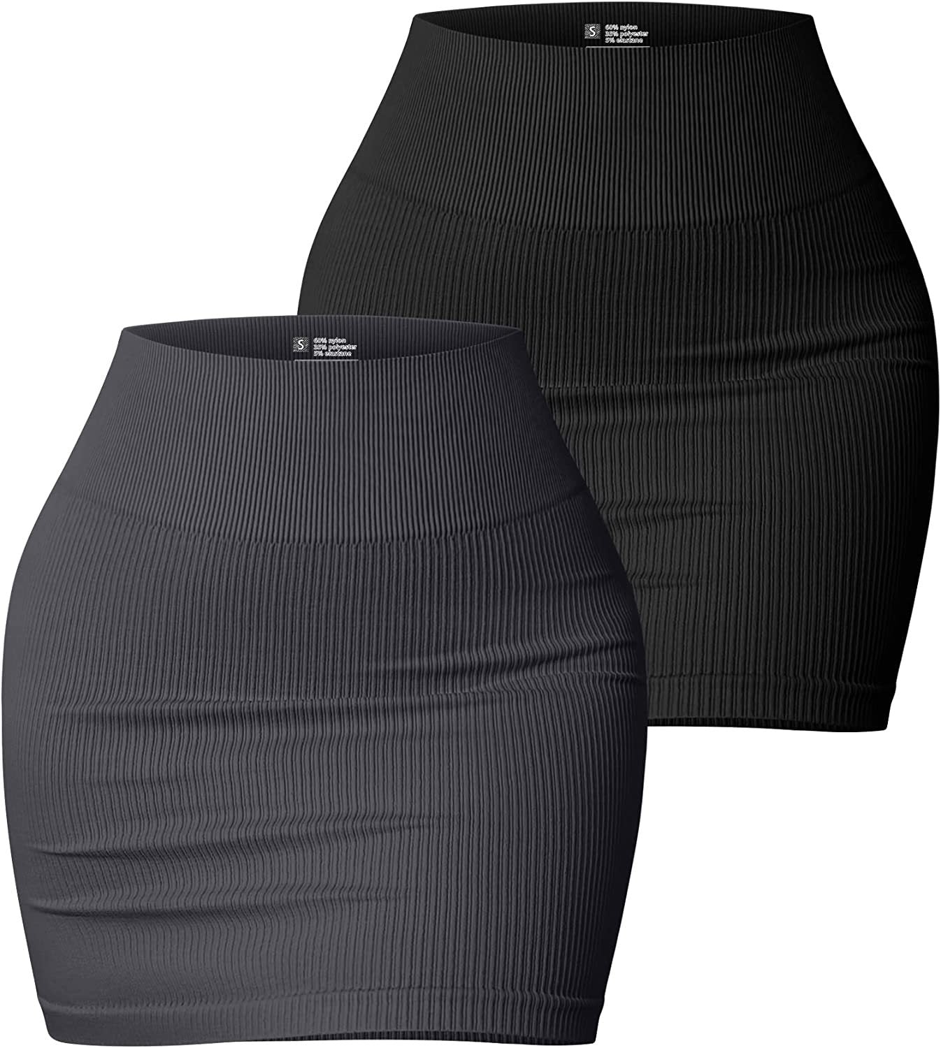 Women Skirt Basic Elastic Rib Casual High Waist Mini Hip Skirt Dark Grey