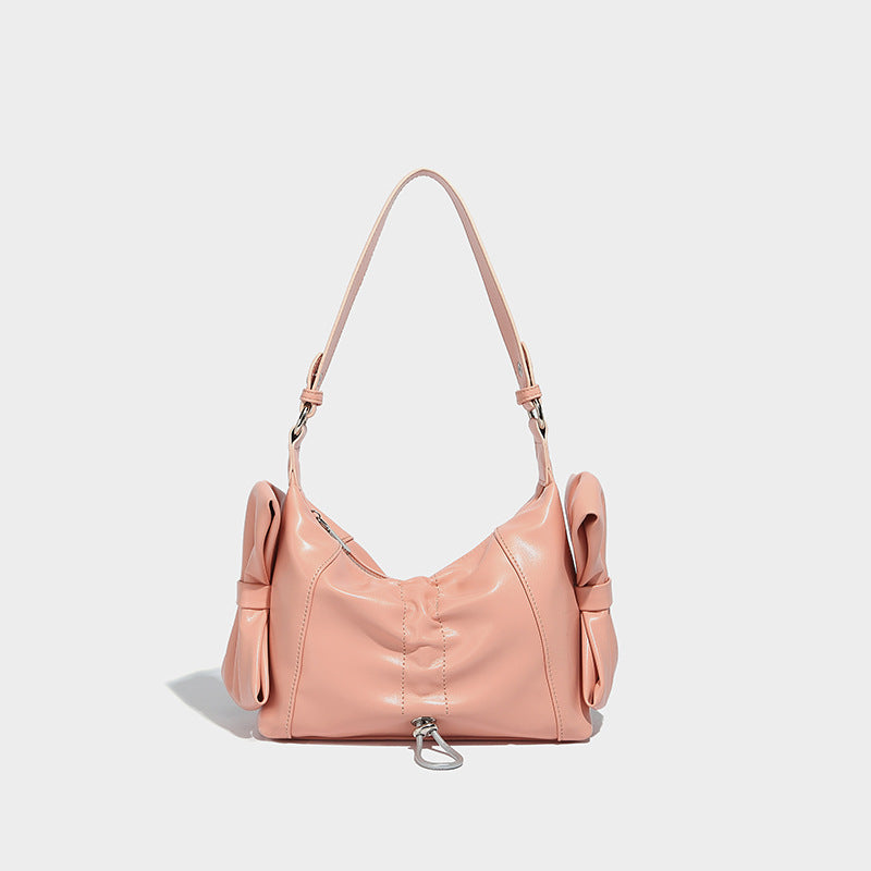 Summer Pleated Shoulder Underarm Bag Niche High Sense Silver Sexy Women Hand Carrying Crossbody Bag One Size Pink