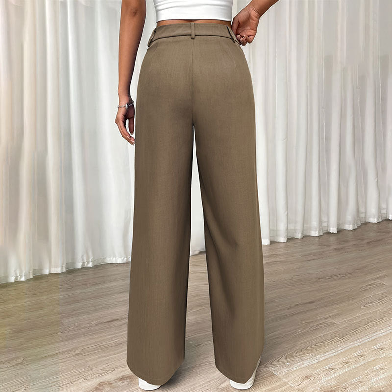 Women Clothing Office Pleated Loose High Waist Straight Pants Casual Pants Solid Color Pants Women Summer Pants Women