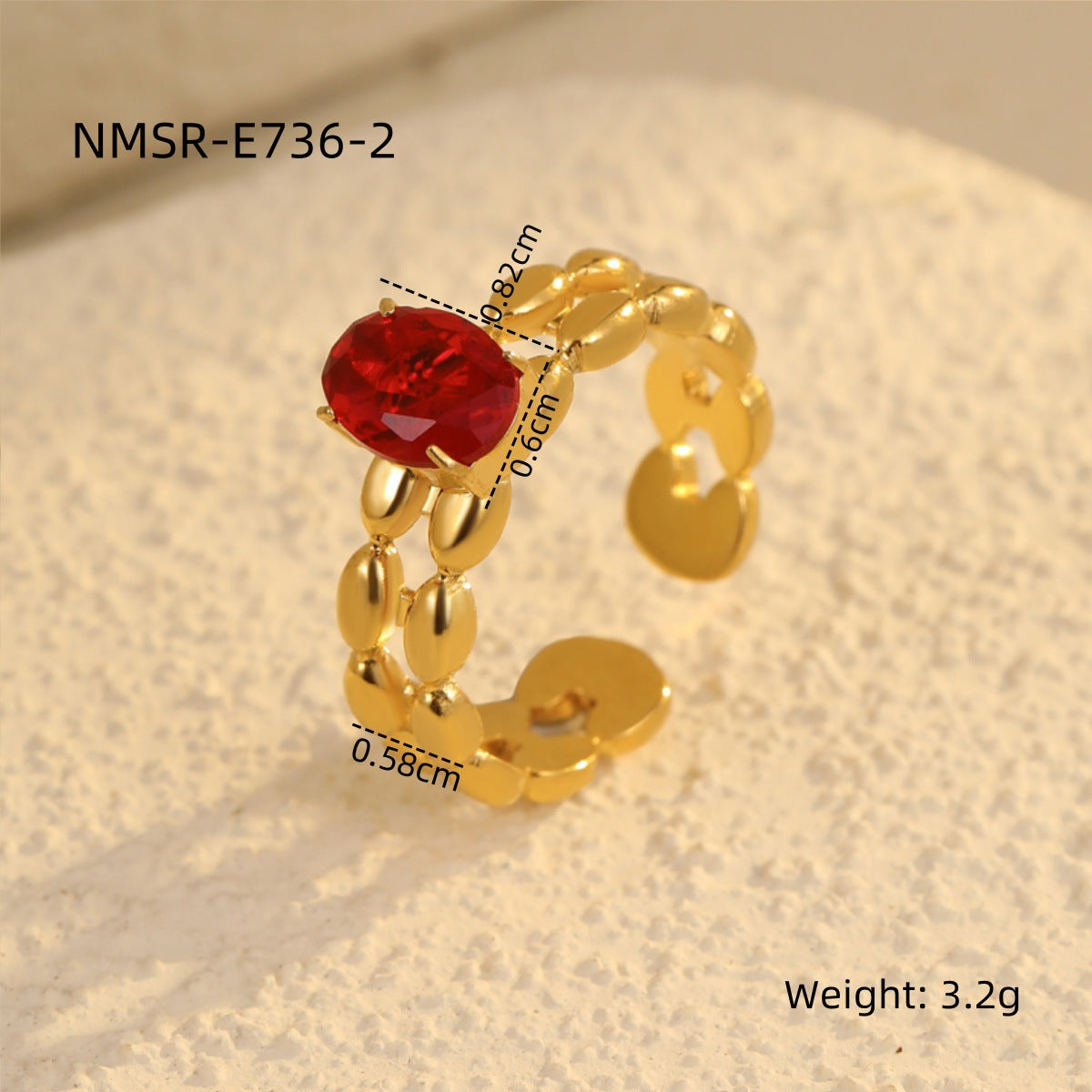 Wild Inlaid Zircon Stainless Steel Ring Non Fading Women 18K Gold Plating Titanium Steel Ornament One Size Red