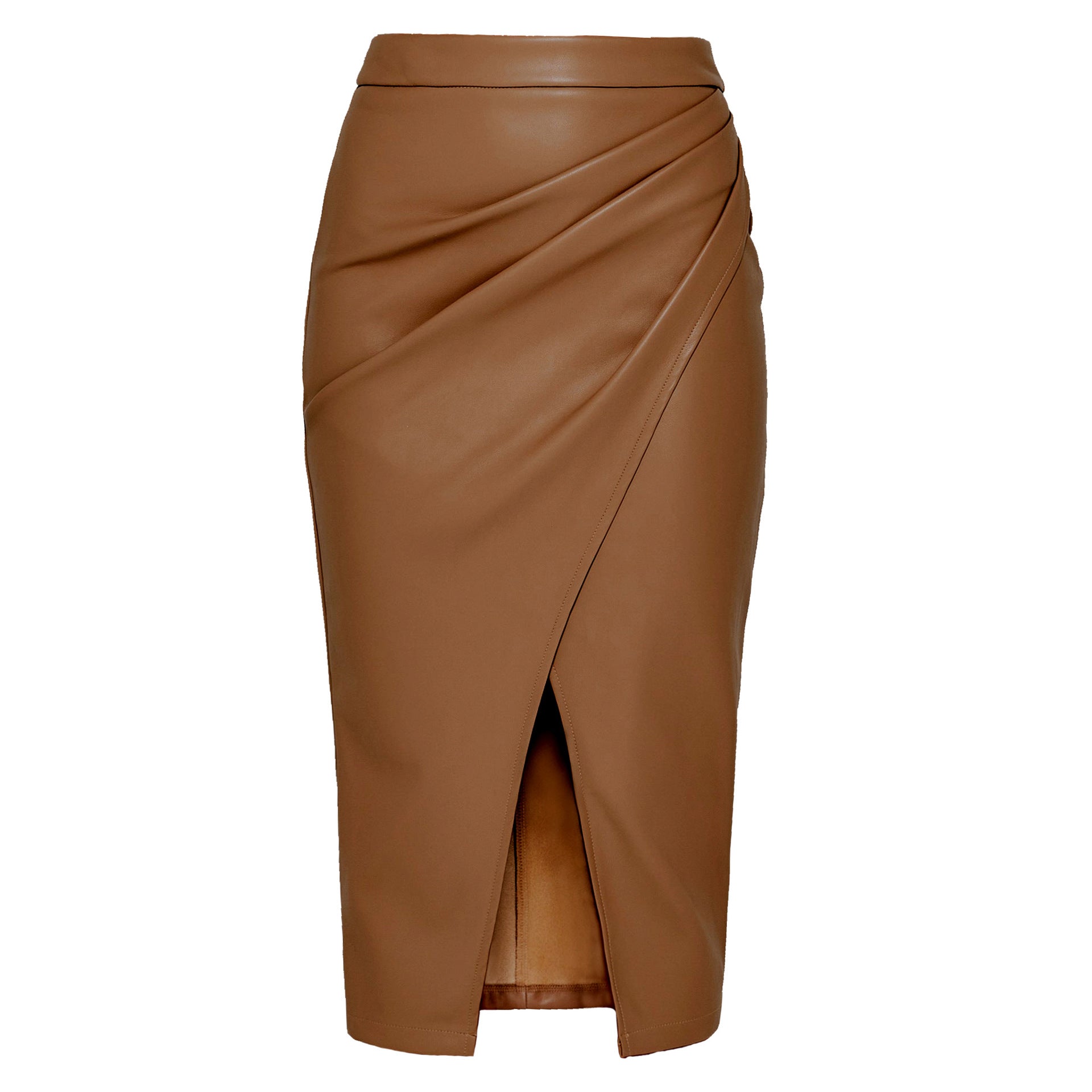 Women Clothing Faux Leather Split Skirt Autumn Winter High Waist Zipper Heap Pleated Leather Skirt Sexy Hip Skirt Brown