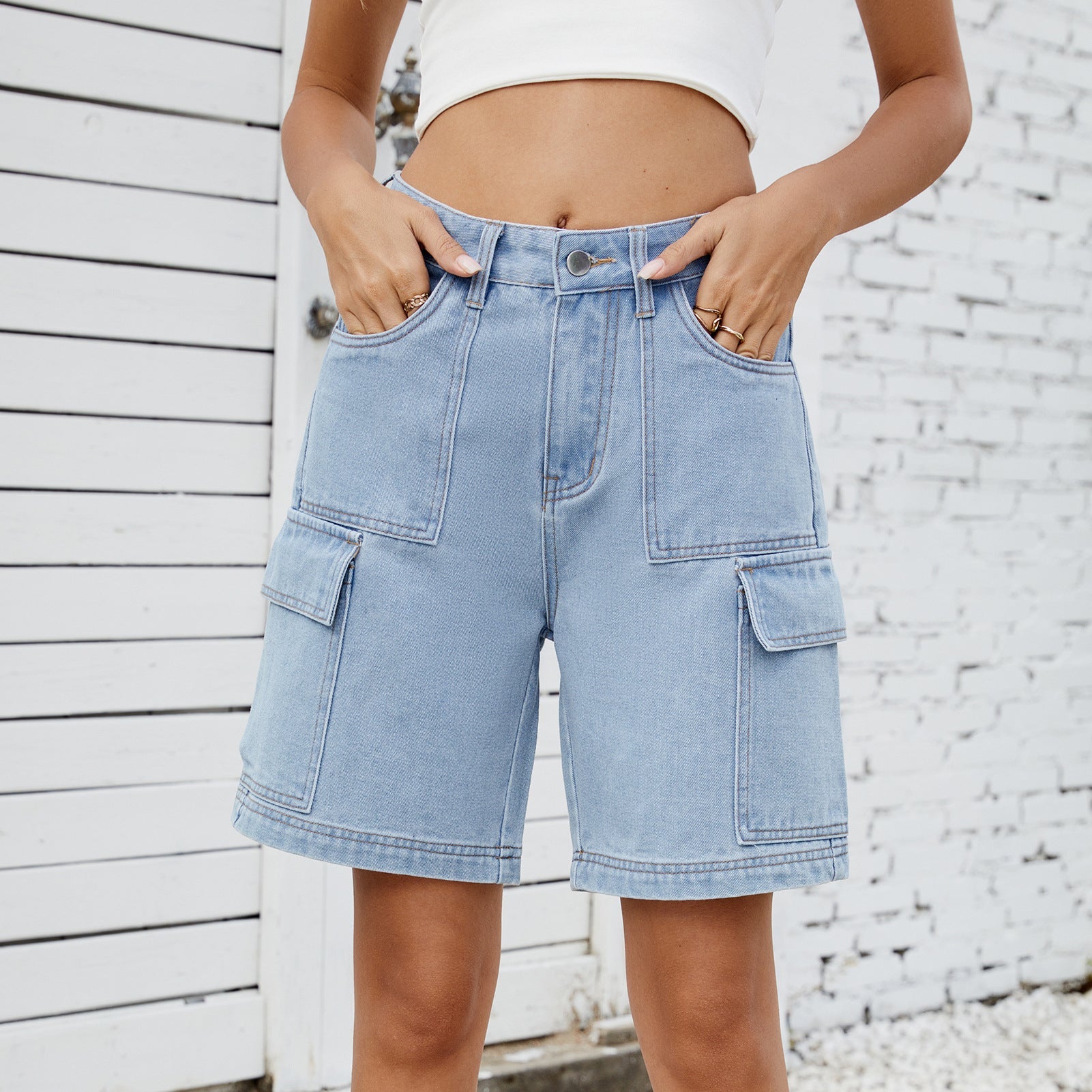 Summer Street Hipster Washed Overalls Denim Shorts Shorts for Women