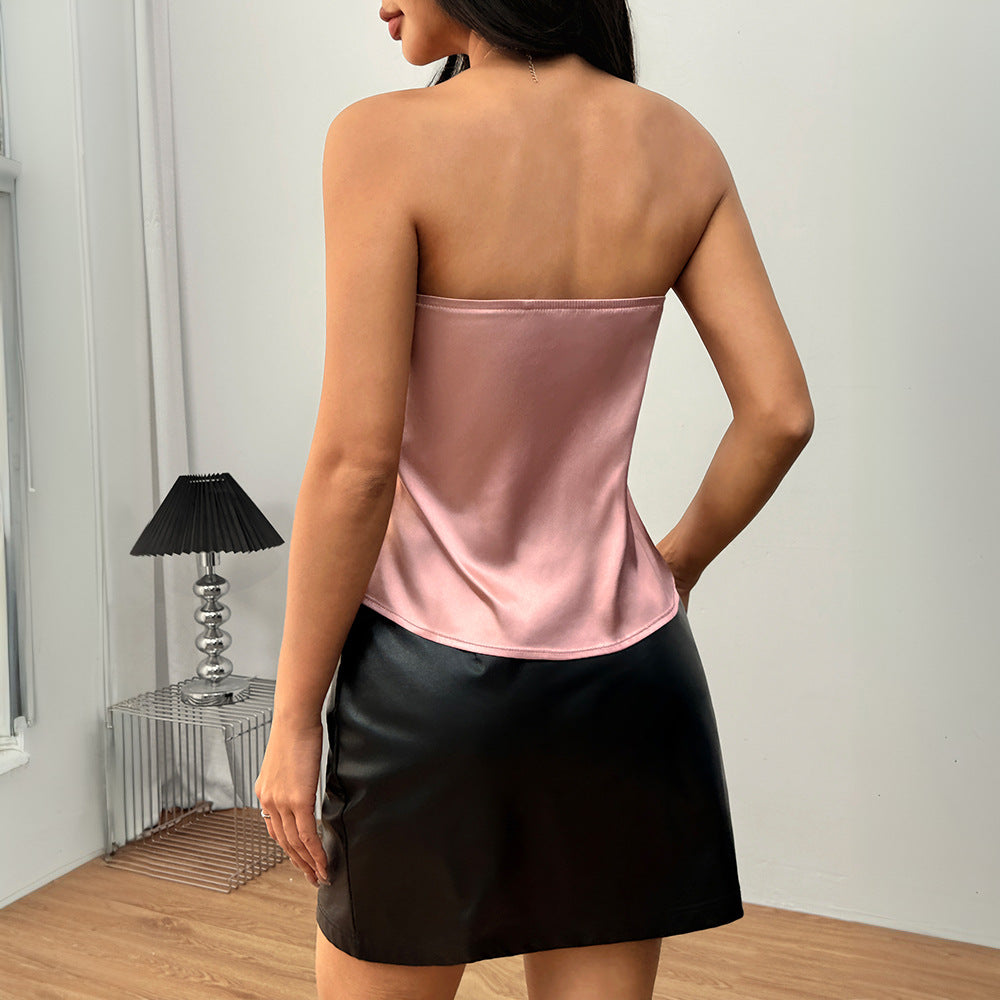 Women Clothing Spring Summer Sexy Socialite Tube Top Short Sleeveless Top