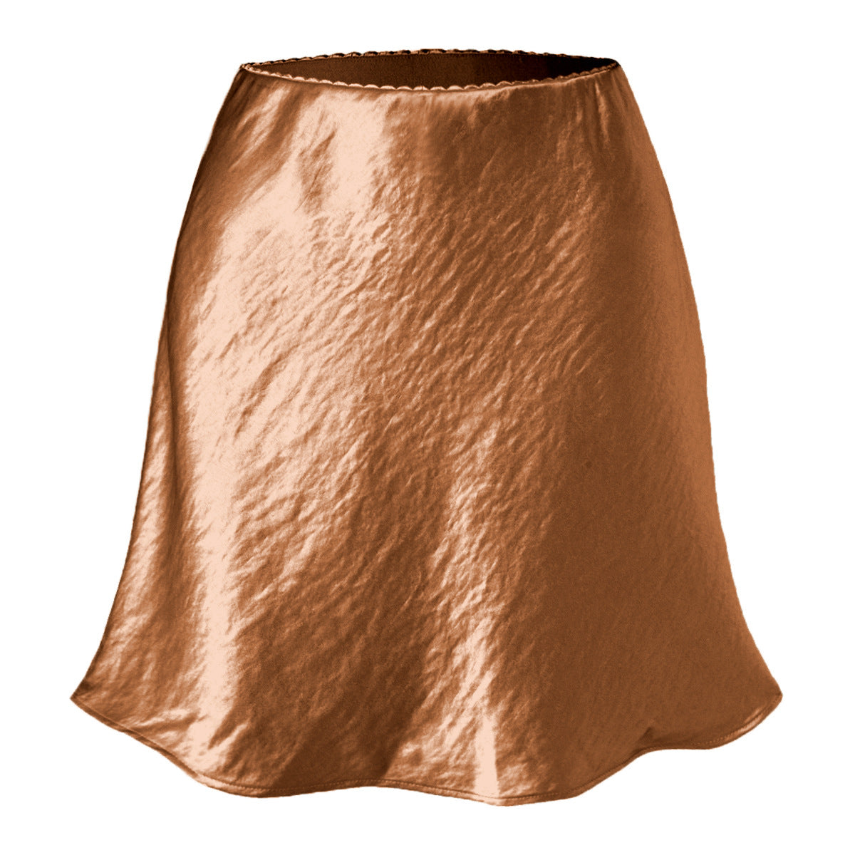 Women Lace Satin Skirt Texture Scratch Elastic Skirt Simple Mini Skirt Brown