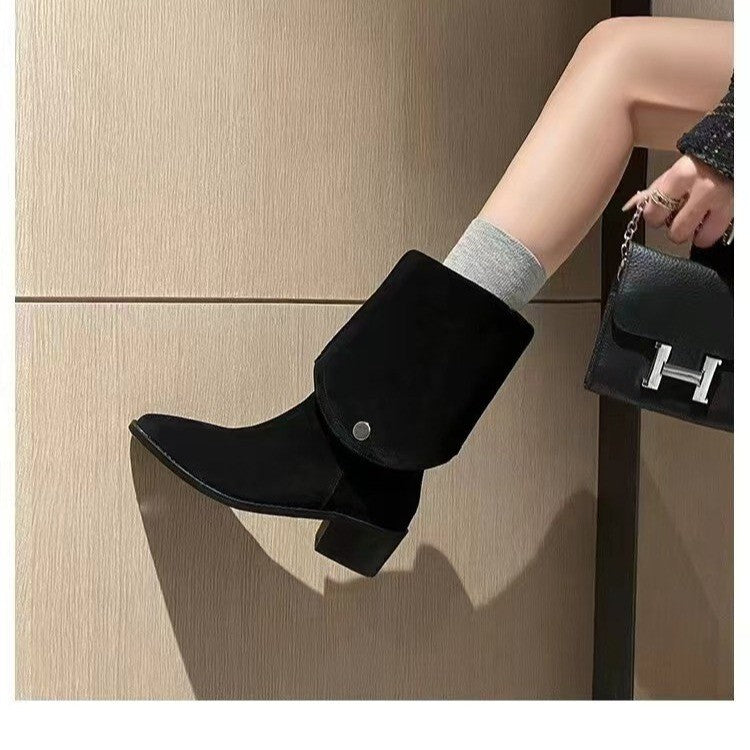 Western Cowboy Boot Pointed Toe Knight Boots Autumn Winter Chunky Heel Sexy Boots