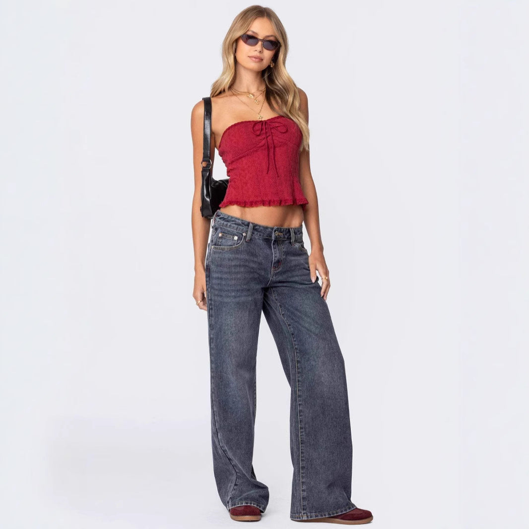 Wide Leg Sexy Loose Street Low Waist Retro plus Size Denim Trousers Women