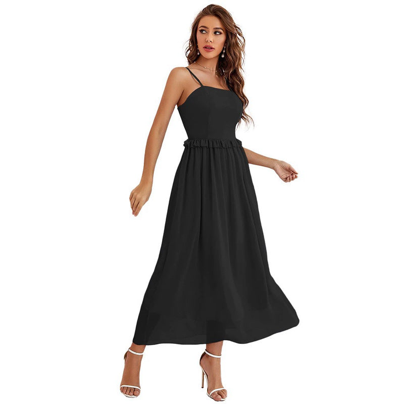 Women Clothing Summer Dress Sexy Sling Dress Sleeveless Mesh Maxi Dress Black