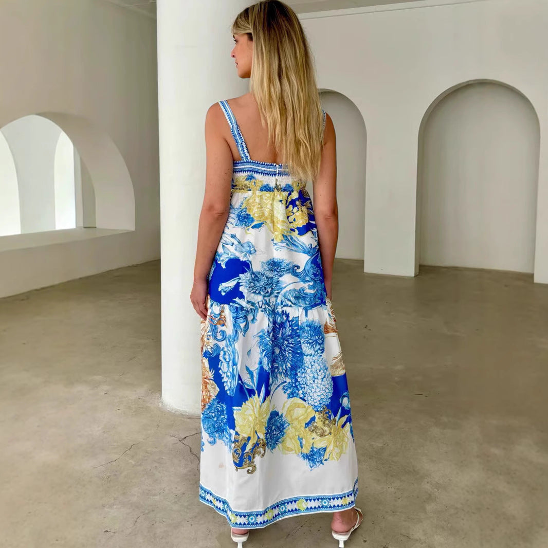 Summer Vacation Long Positioning Printing Slip Dress