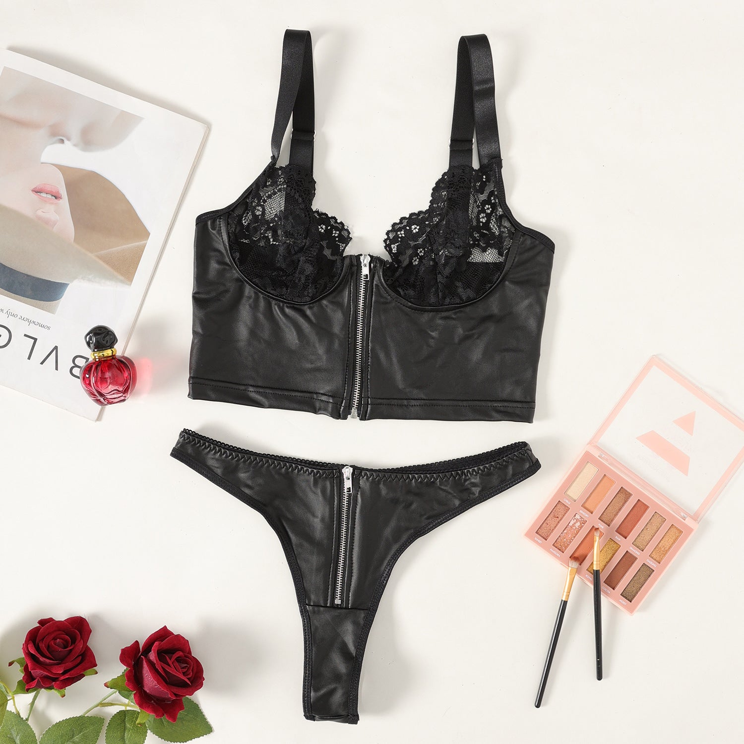 Women Clothing Boutique Complex Heavy Craft Sexy Lingerie Set Black