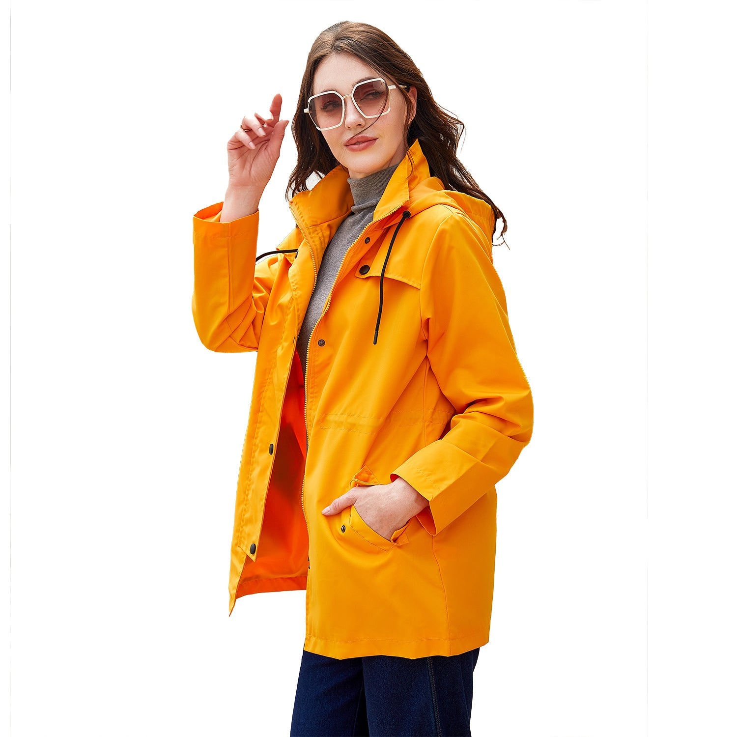 Windbreaker Women Women Mid Length Cardigan Hooded Coat Outdoor Raincoat