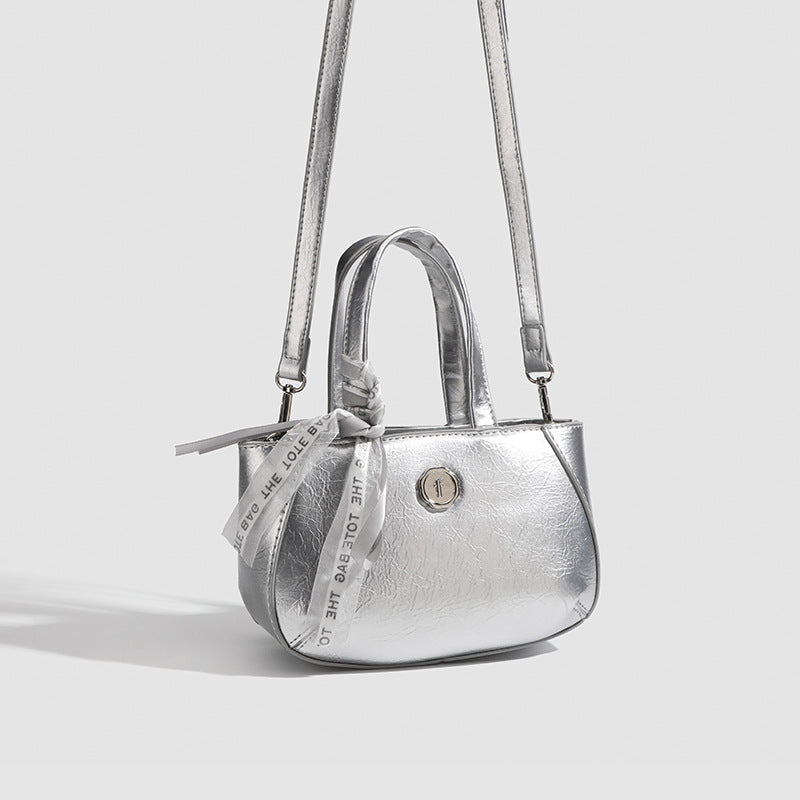 Advanced Texture Niche Handbags Women Silver Small Square Bag All Match Shoulder Messenger Bag