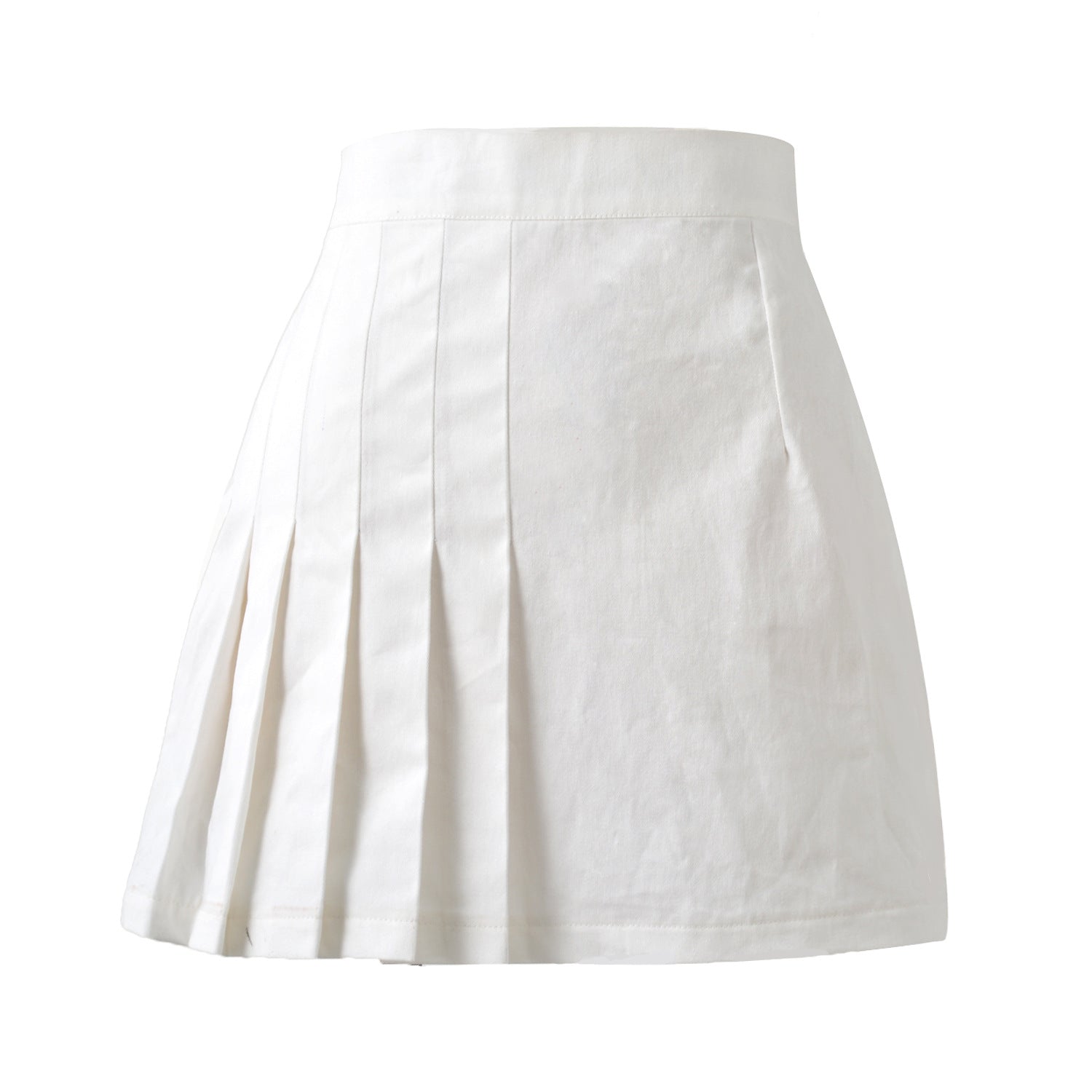 Summer Women All-Match Solid Color Pleated Skirt Students Skirt High Waist Zipper Skirt White