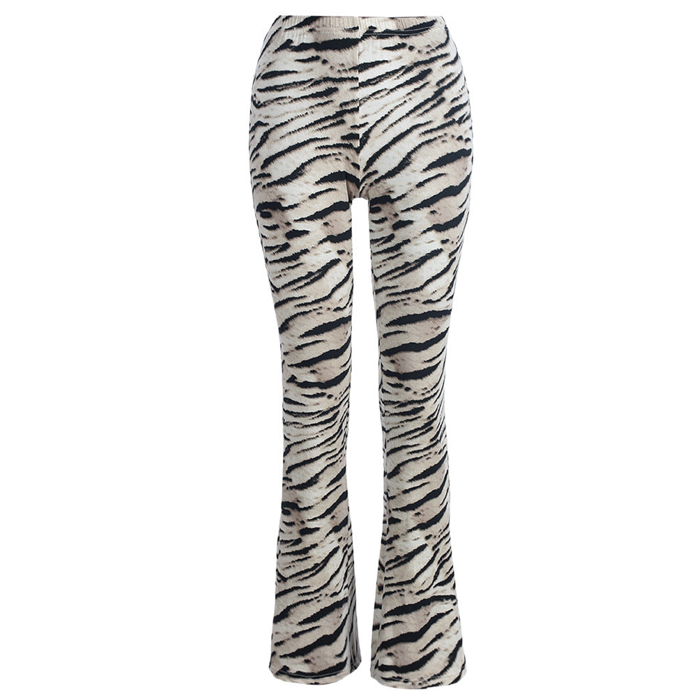 Women Clothing Pants High Elastic Leopard Print Trousers Zebra Apricot