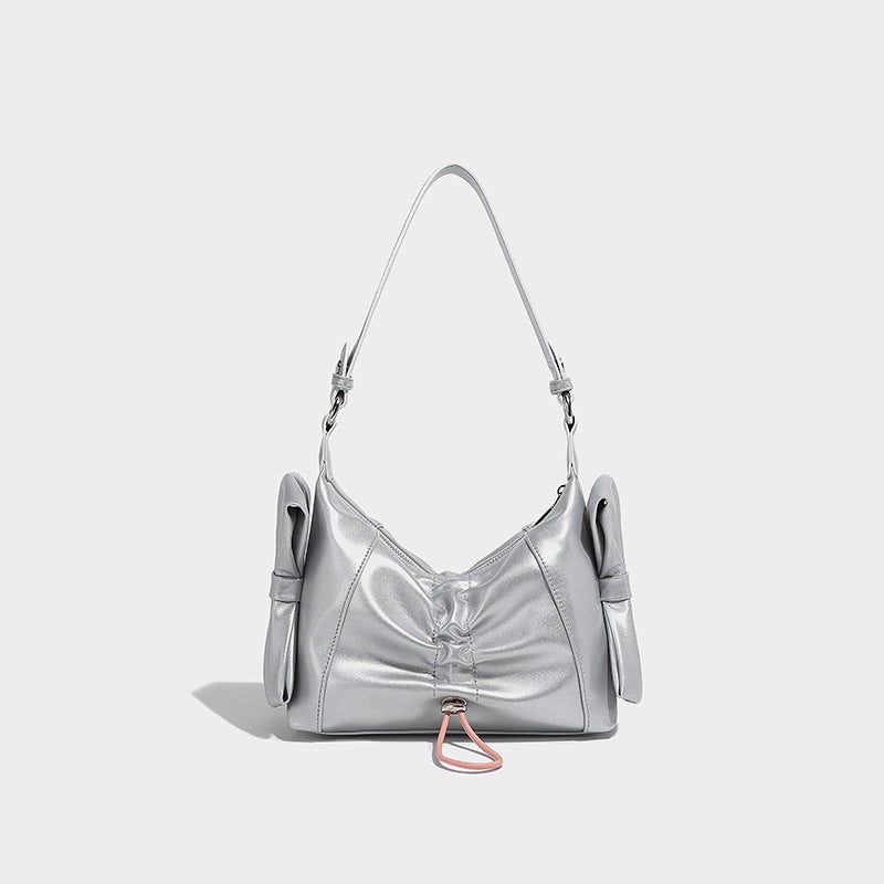 Summer Pleated Shoulder Underarm Bag Niche High Sense Silver Sexy Women Hand Carrying Crossbody Bag One Size Silver