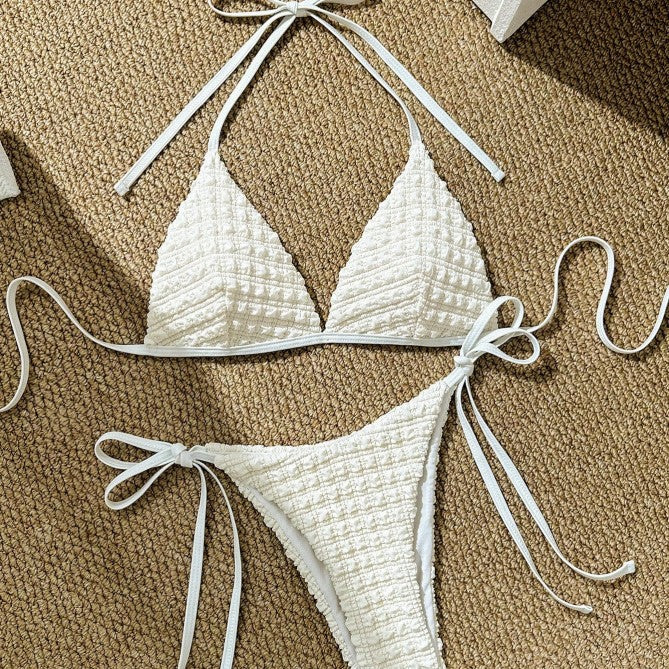 Swimwear Solid Color Sexy Bikini Lace up Halterneck Bikini Women Seperated Swimwear