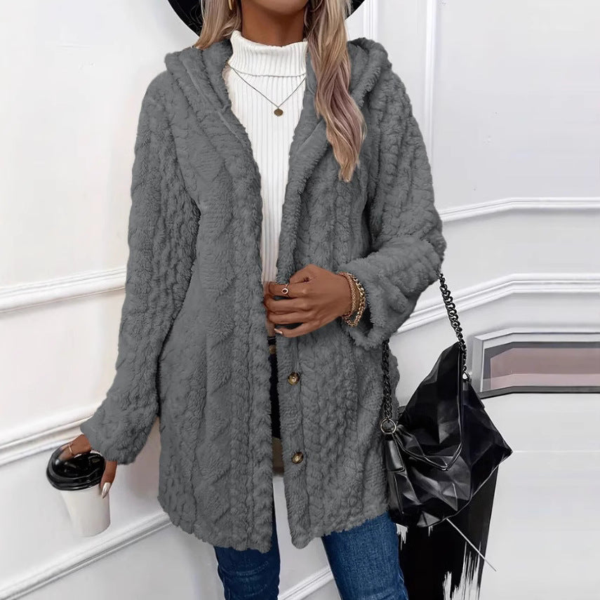 Women Clothing Personalized Lambswool Casual Fashionable Jacket Gray