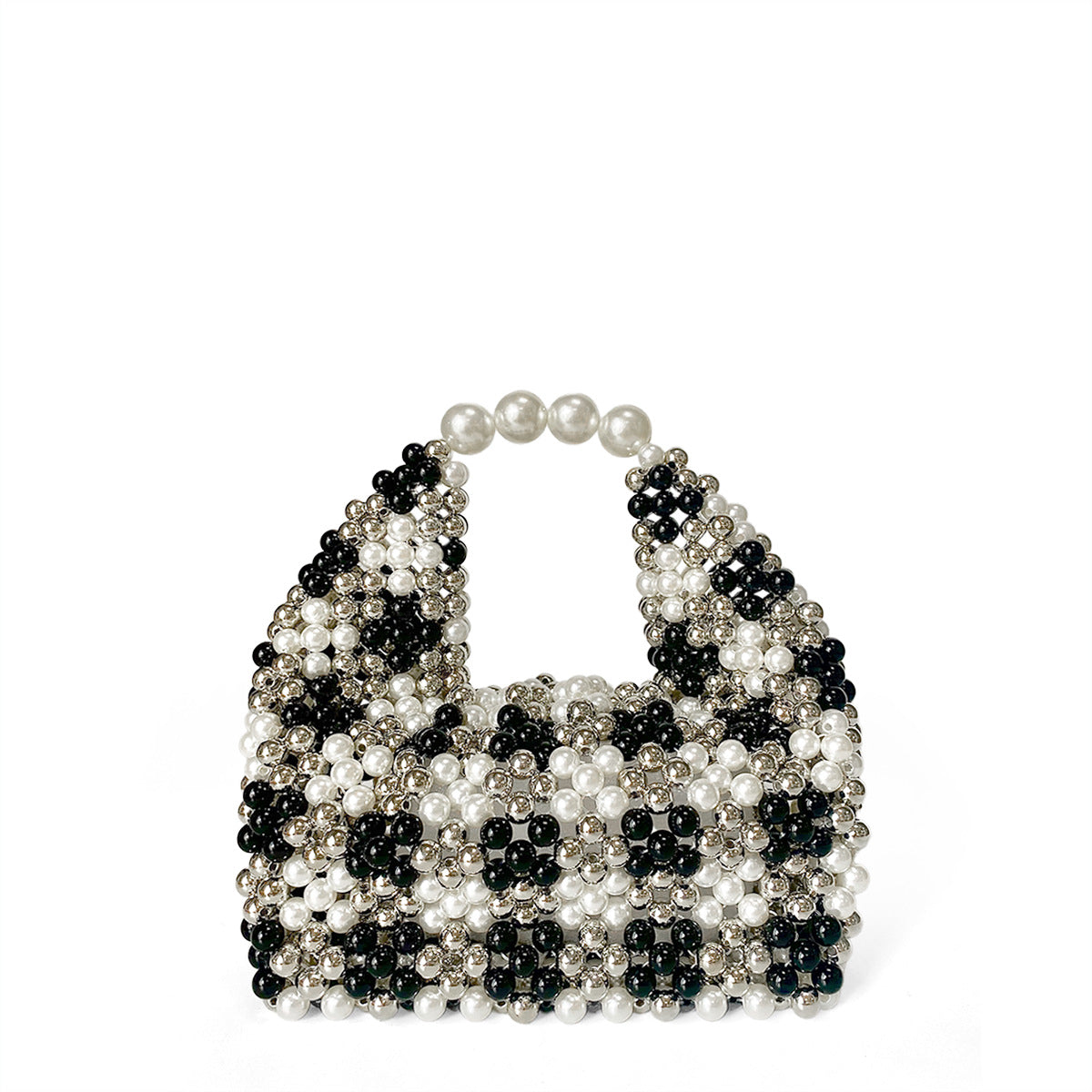 Western Niche Bag Design Black White Gray Plaid Portable Women Bag Large Beaded Handbag One Size Multi