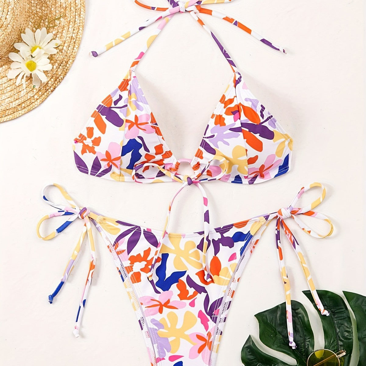 Women Clothing Big Floral Print Halter Sexy Push up Swimsuit Women Bikini