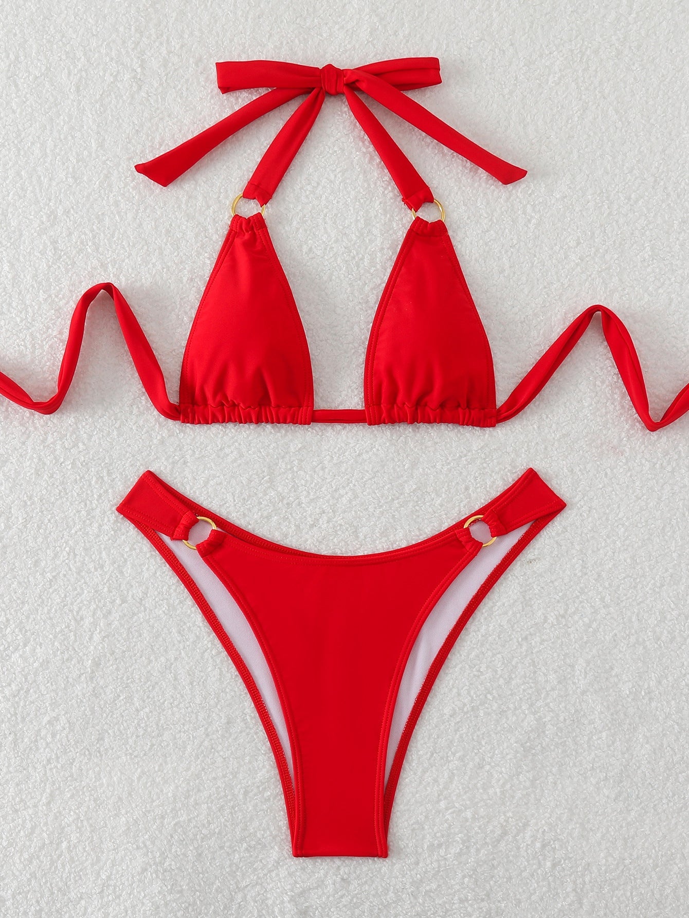 Women Solid Color Swimsuit Split Sexy Bikini Sexy Summer Swimsuit Red