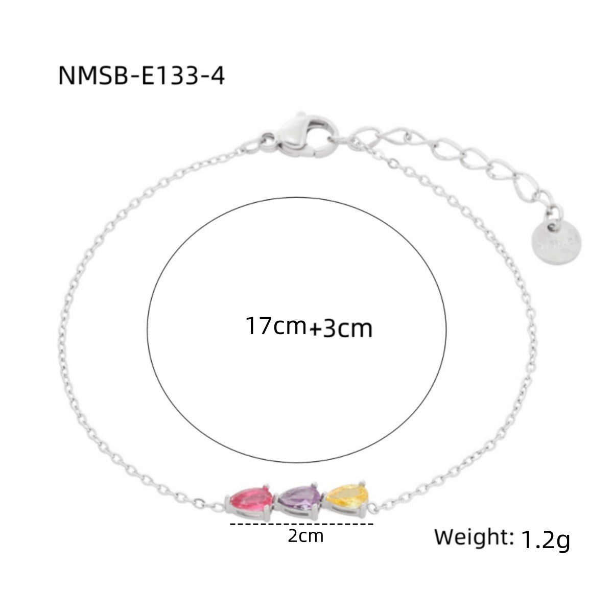 Water Drop Zircon Titanium Steel Bracelet Women Simple Colorful Crystals Personality Stainless Steel Bracelet One Size Steel Color Diamond