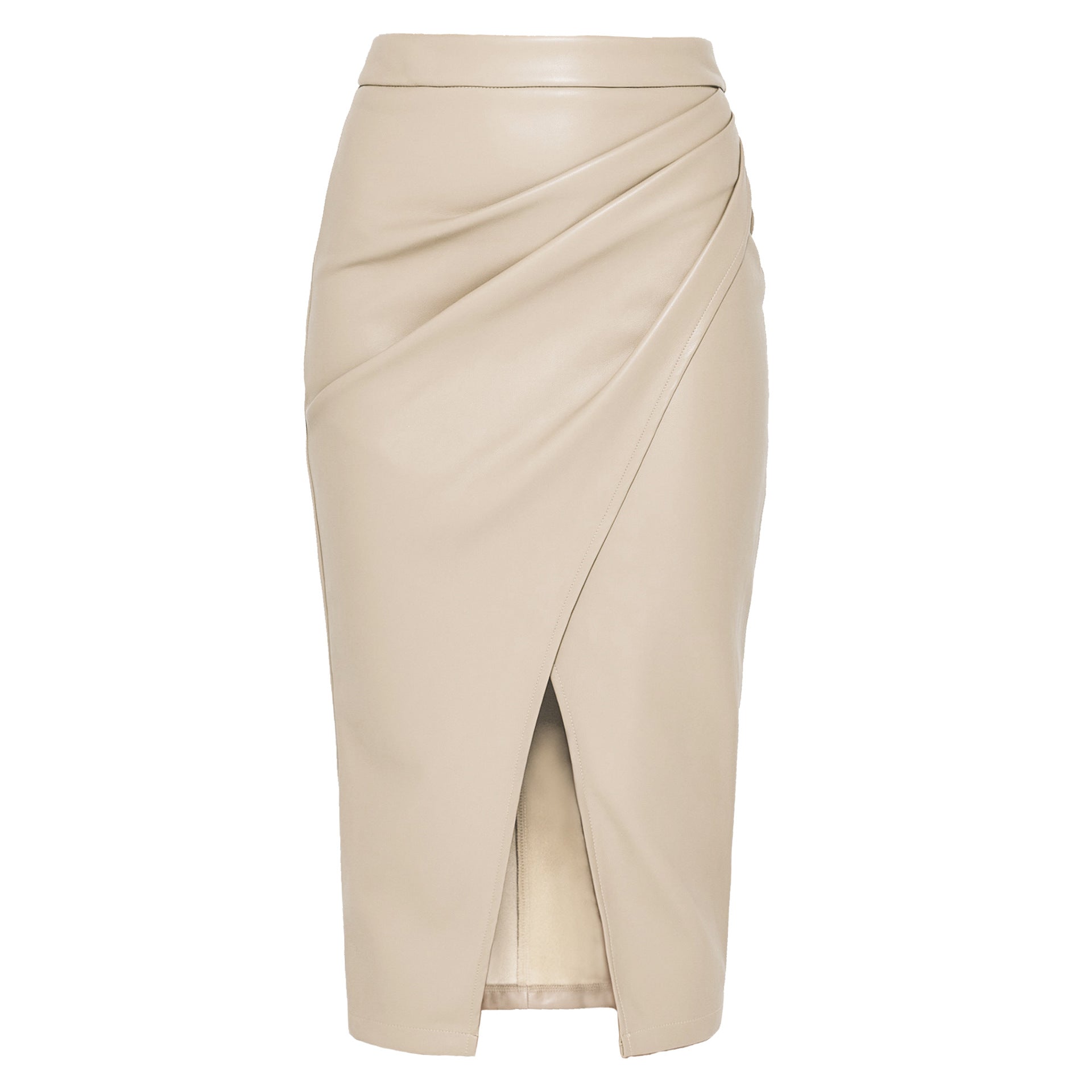 Women Clothing Faux Leather Split Skirt Autumn Winter High Waist Zipper Heap Pleated Leather Skirt Sexy Hip Skirt Ivory