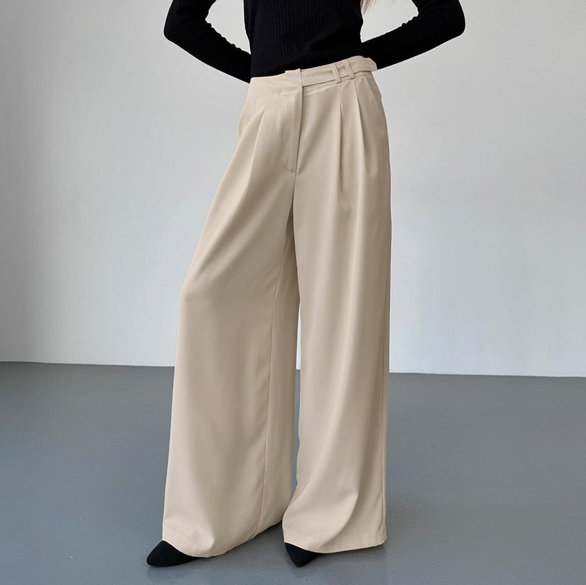 Spring Summer Casual Khaki Match Loose High Waist Wide Leg Pants Retro Office Pocket Work Pant for Women