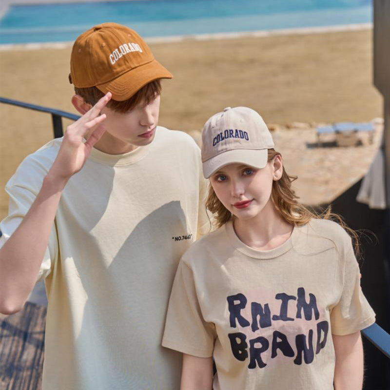 Vintage Embroidered Letter Graphic Baseball Cap Yellow Beige Couple Peaked Cap Outdoor Casual Sun Hat