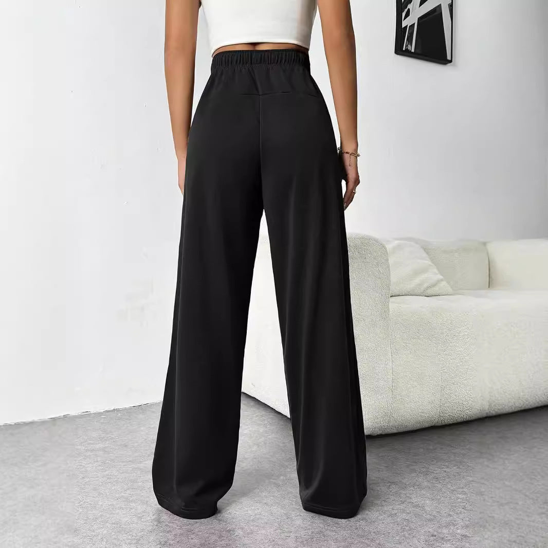 Women Autumn Winter Wide Leg Track Pants High Waist Loose Casual Drawstring Fitness Pant Belt Pocket