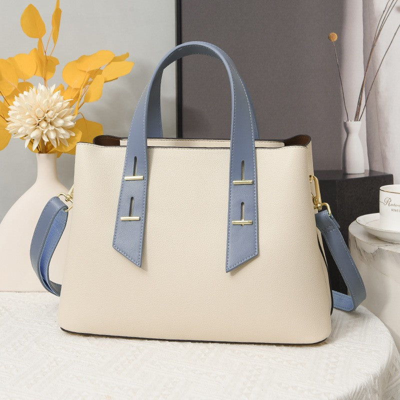 Women Handbag Simple Elegant Bag Women Large Capacity Multi Compartment Shoulder Bag Work Office Messenger Bag One Size Beige with Blue