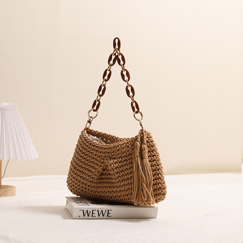 Underarm Cotton Thread Woven Bag Tassel One Shoulder Straw Bag Vacation Beach Bag Niche Women Bag