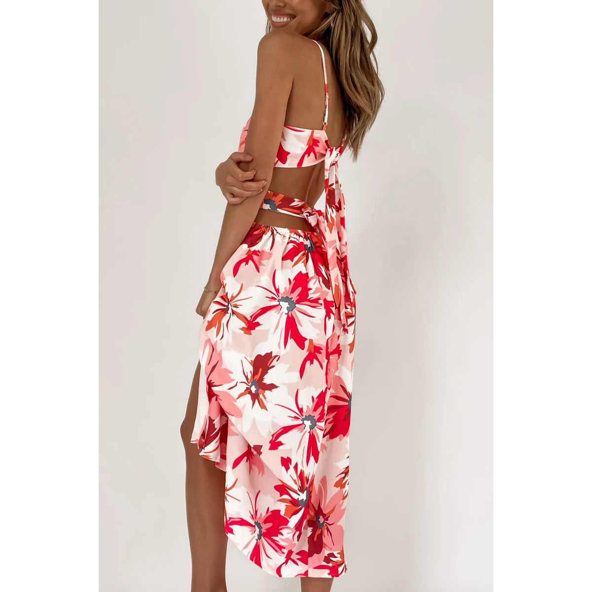 Spring Summer Digital Floral Print Fresh Vestidos Sweet Back Lace-up Estampado Floral Dress