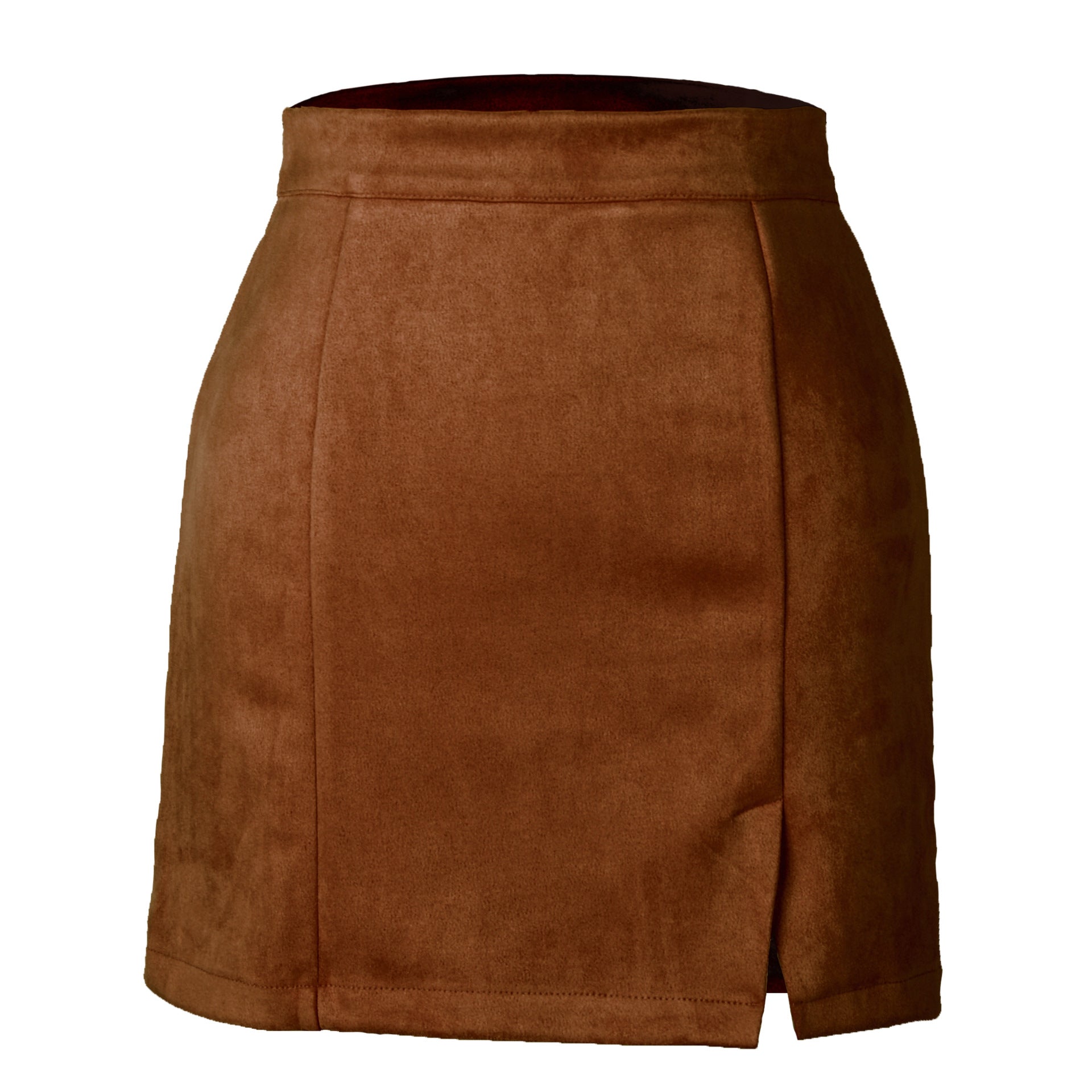 Women Clothing Suede Hip Skirt High Waist Zipper Autumn Winter A line Solid Skirt Women Brown