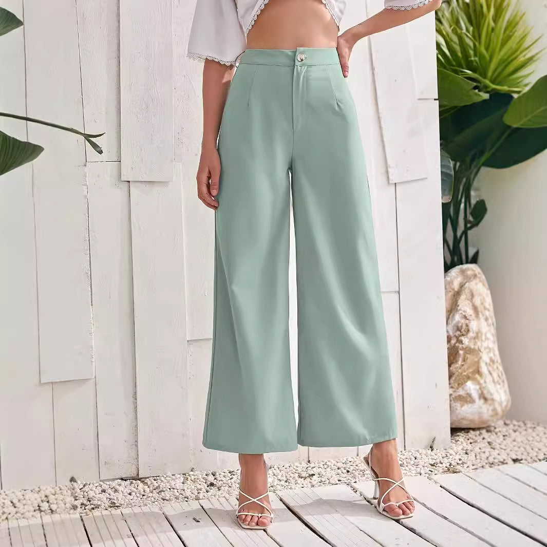 Women Autumn Solid Color High Waist Drooping Straight Leg Pants Fresh Comfort Casual Wide Leg Pants